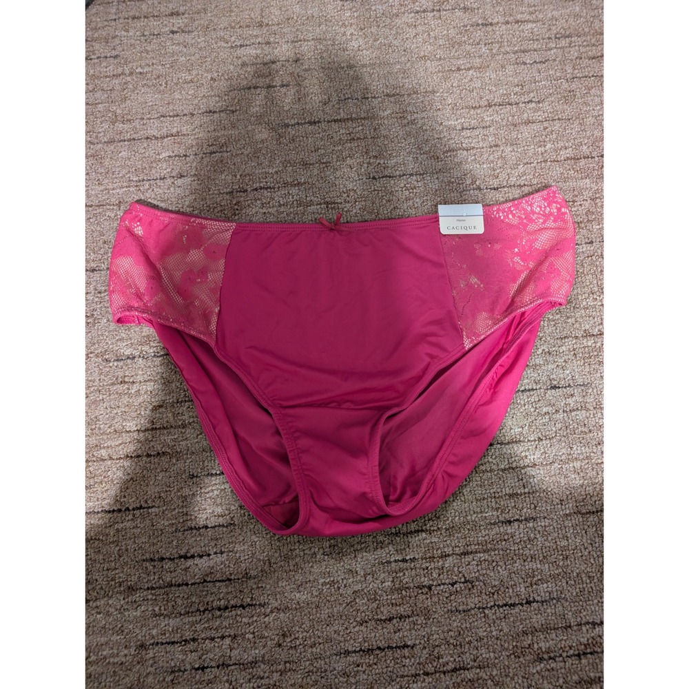Cacique Bra and Panty Set Womens 42DD 14/16 Pink Bold Lace Balconette Hipster - Picture 7 of 11